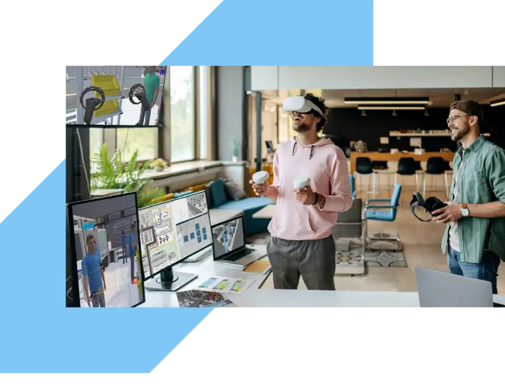 2 men are testing the vr function in visTable
