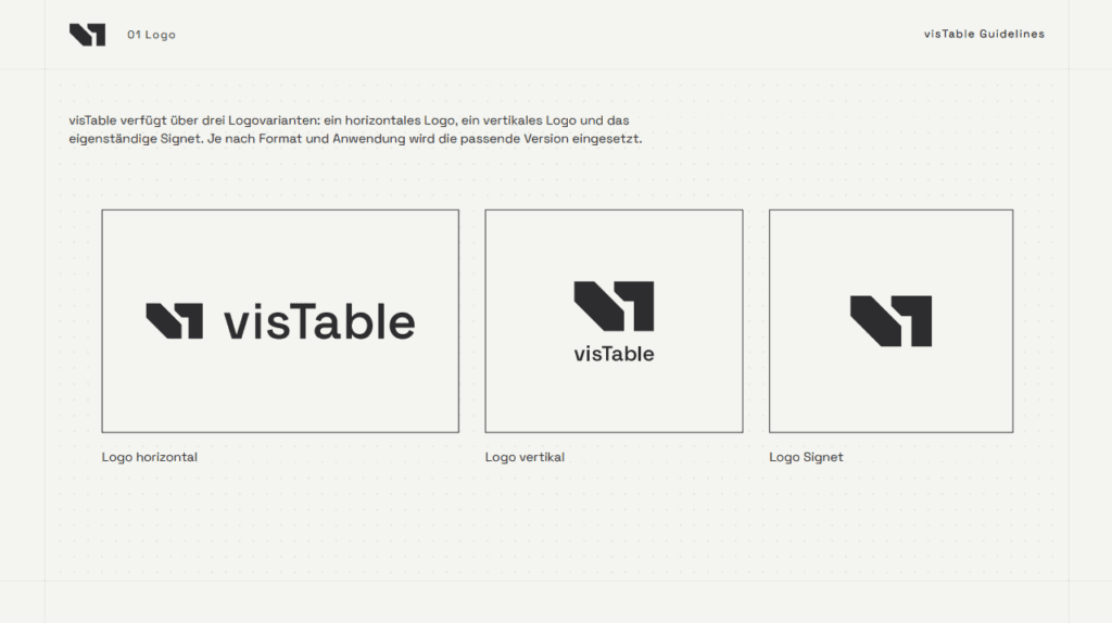 visTable verfügt über 3 Logovarianten: horizontal, vertikal und das eigenständige Signet.