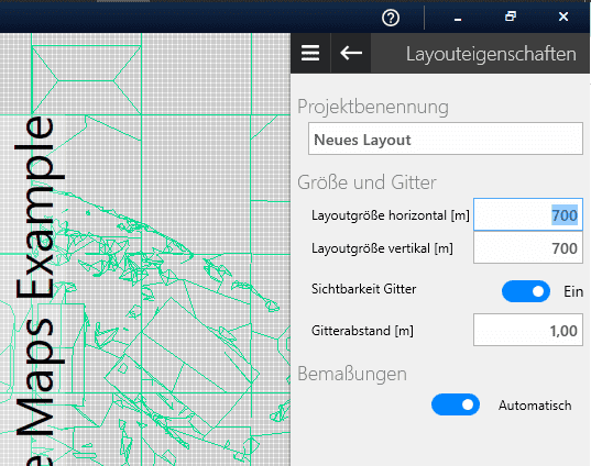 Layoutgröße einstellen in den visTABLE® Layouteigenschaften