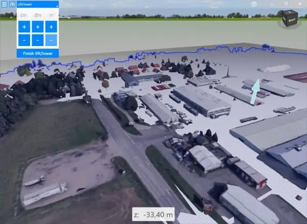 adjusting the height position of a Google Maps 3D reference in visTABLE® with lift and lower