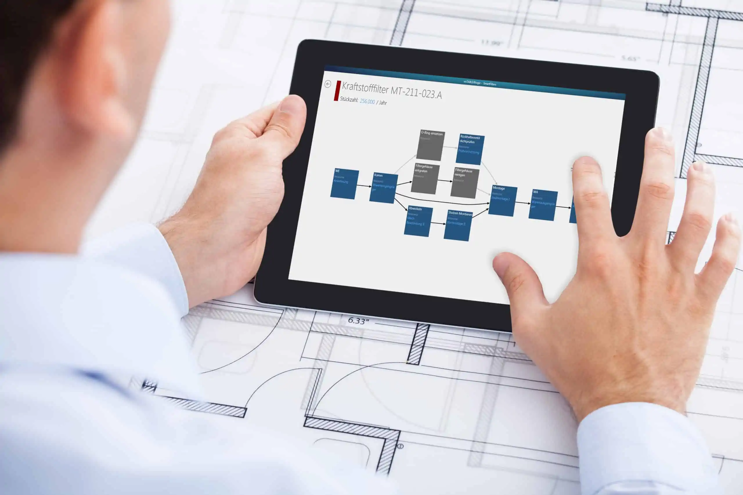 Product flow analysis with tablet PC